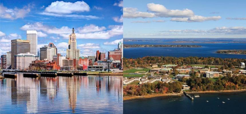 split screen image of Bristol and Providence areas
